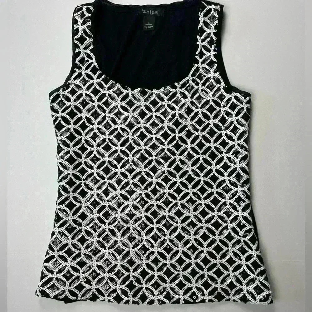 White House Black Market Sequin Tank Top Geometric Print Women's Size S